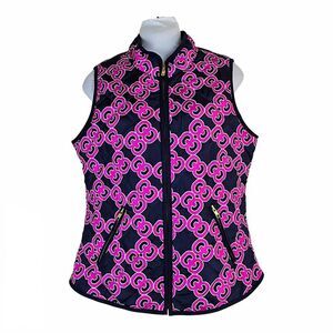 Crown & Ivy Women's Quilted Puffer Vest Navy & Pink Full Zip Size M